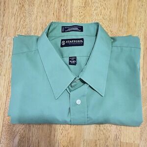 Stafford Mens Dress Shirt 18-18.5 34/34 Green Long Sleeve